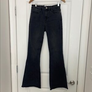 Frame Le High Flare Jeans 29 Faded Black Raw Hem
